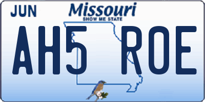 MO license plate AH5R0E