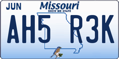 MO license plate AH5R3K