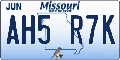 MO license plate AH5R7K