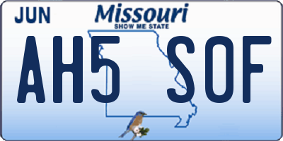MO license plate AH5S0F