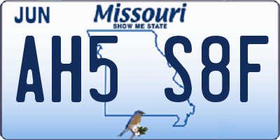 MO license plate AH5S8F