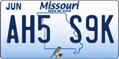 MO license plate AH5S9K