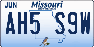MO license plate AH5S9W