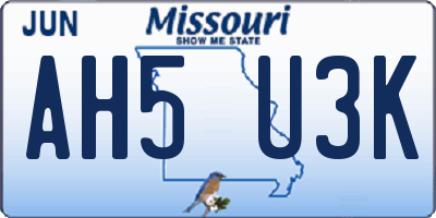 MO license plate AH5U3K