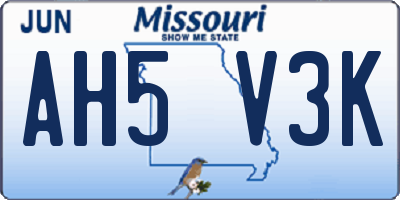 MO license plate AH5V3K