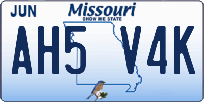 MO license plate AH5V4K