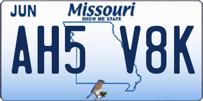 MO license plate AH5V8K