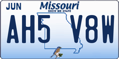 MO license plate AH5V8W