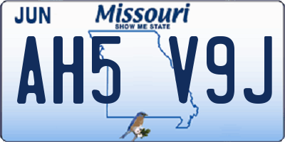 MO license plate AH5V9J