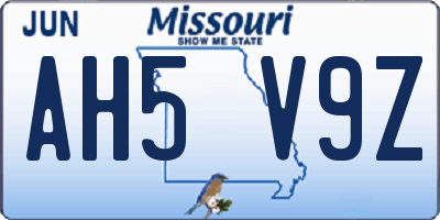 MO license plate AH5V9Z
