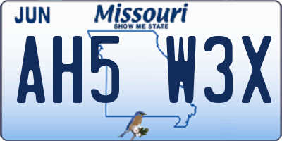 MO license plate AH5W3X