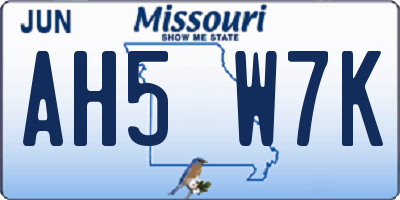 MO license plate AH5W7K