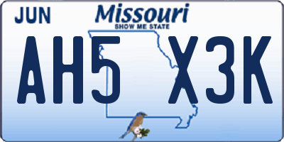 MO license plate AH5X3K