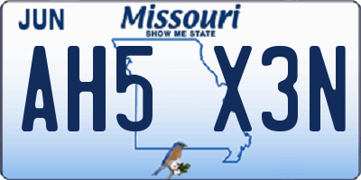 MO license plate AH5X3N