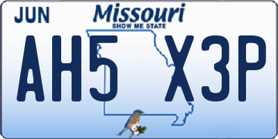 MO license plate AH5X3P