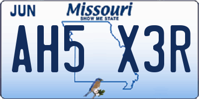 MO license plate AH5X3R