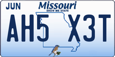MO license plate AH5X3T