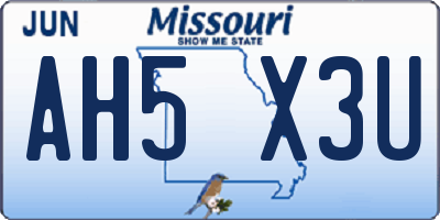 MO license plate AH5X3U