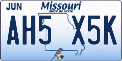 MO license plate AH5X5K