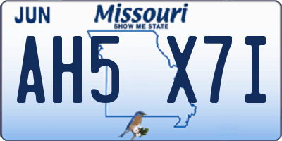 MO license plate AH5X7I