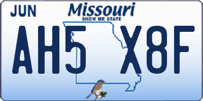MO license plate AH5X8F