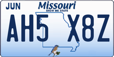 MO license plate AH5X8Z