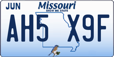 MO license plate AH5X9F