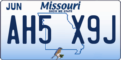 MO license plate AH5X9J