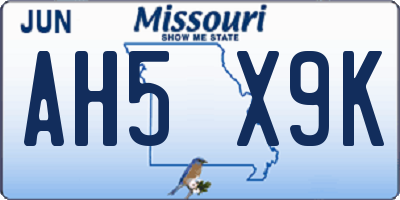 MO license plate AH5X9K