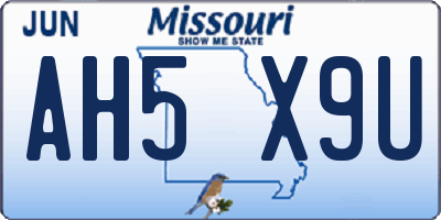 MO license plate AH5X9U