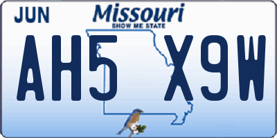 MO license plate AH5X9W