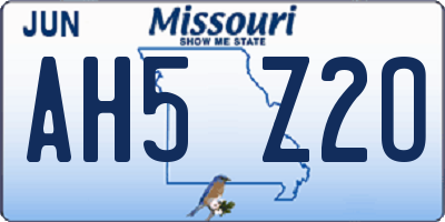 MO license plate AH5Z2O
