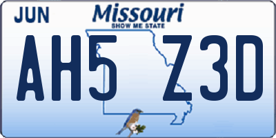 MO license plate AH5Z3D