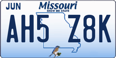 MO license plate AH5Z8K