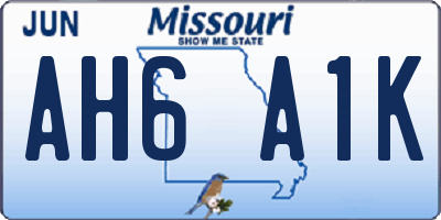 MO license plate AH6A1K