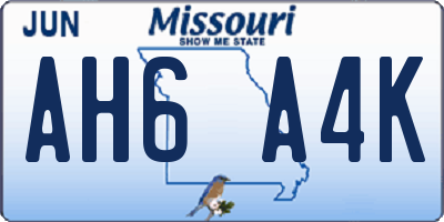MO license plate AH6A4K