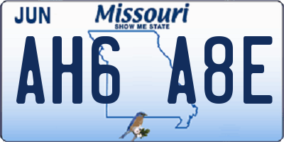 MO license plate AH6A8E