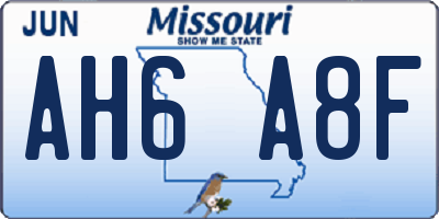 MO license plate AH6A8F