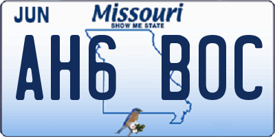 MO license plate AH6B0C