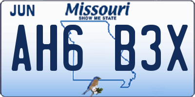 MO license plate AH6B3X