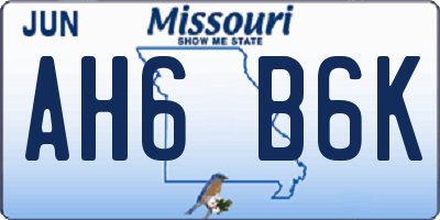 MO license plate AH6B6K