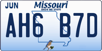 MO license plate AH6B7D