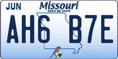 MO license plate AH6B7E