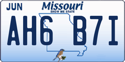 MO license plate AH6B7I