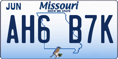 MO license plate AH6B7K