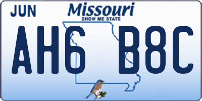 MO license plate AH6B8C