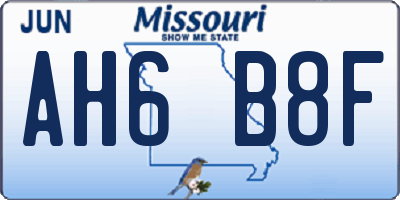 MO license plate AH6B8F