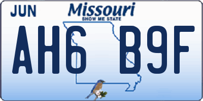 MO license plate AH6B9F