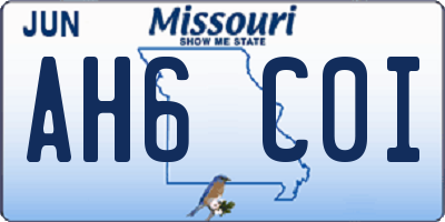 MO license plate AH6C0I
