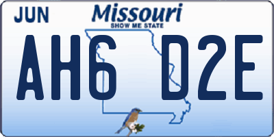 MO license plate AH6D2E